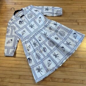 CALYPSO ST. BARTH Tiered Cotton Poplin A Line Dress Mediterranean Seashell Print